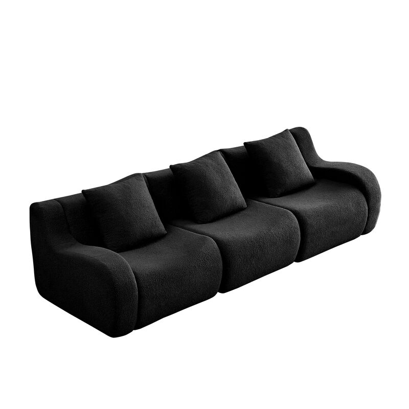 Merax 3 Seat High-Quality Teddy Fabric No Assembly Curved Armrests Streamlined sofa image number 0