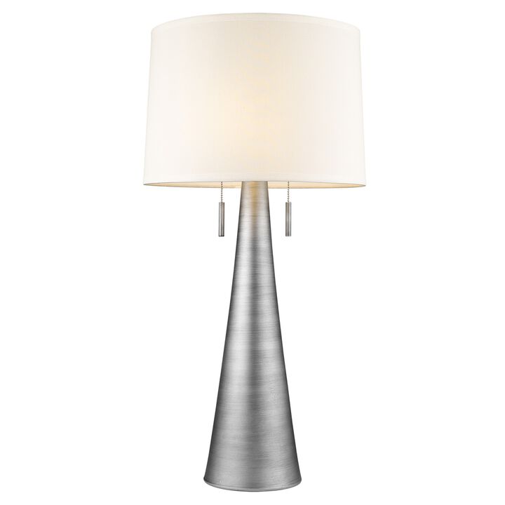 HomeRoots 34" Silver Metal Two Light Table Lamp With White Empire Shade