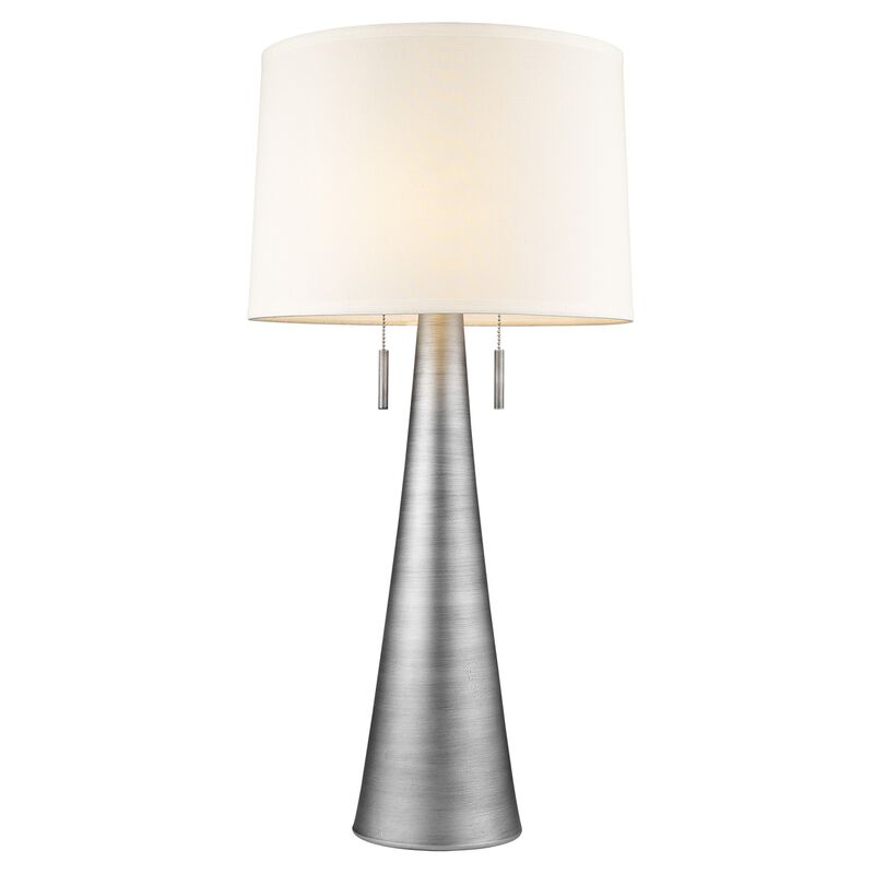 HomeRoots 34" Silver Metal Two Light Table Lamp With White Empire Shade image number 0