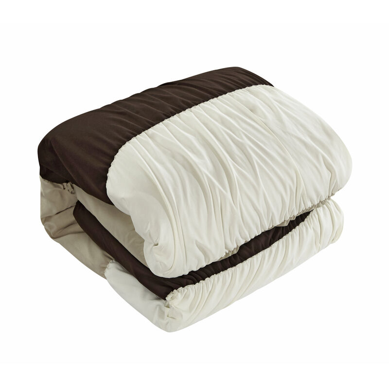 Chic Home Fay Comforter Set Ruched Color Block Design Bed In A Bag Brown, Twin