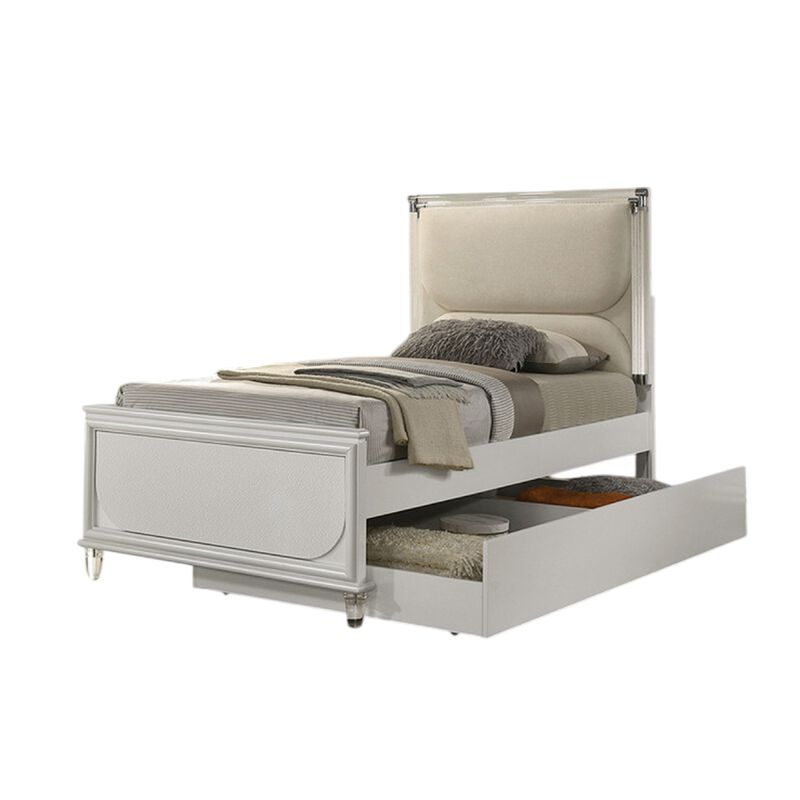 Full Bedroom Set, Pearl White and Clear, 2 Piece Set with Nightstand image number 2