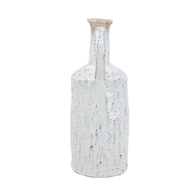 HomeRoots 13" White Terracotta Cylinder Jug Vase image number 2