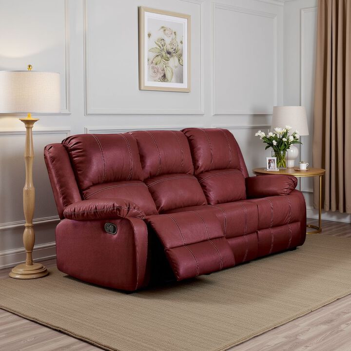 Zuru Motion Manual Recliner Sofa, 3 Seater, Plush Red Faux Leather