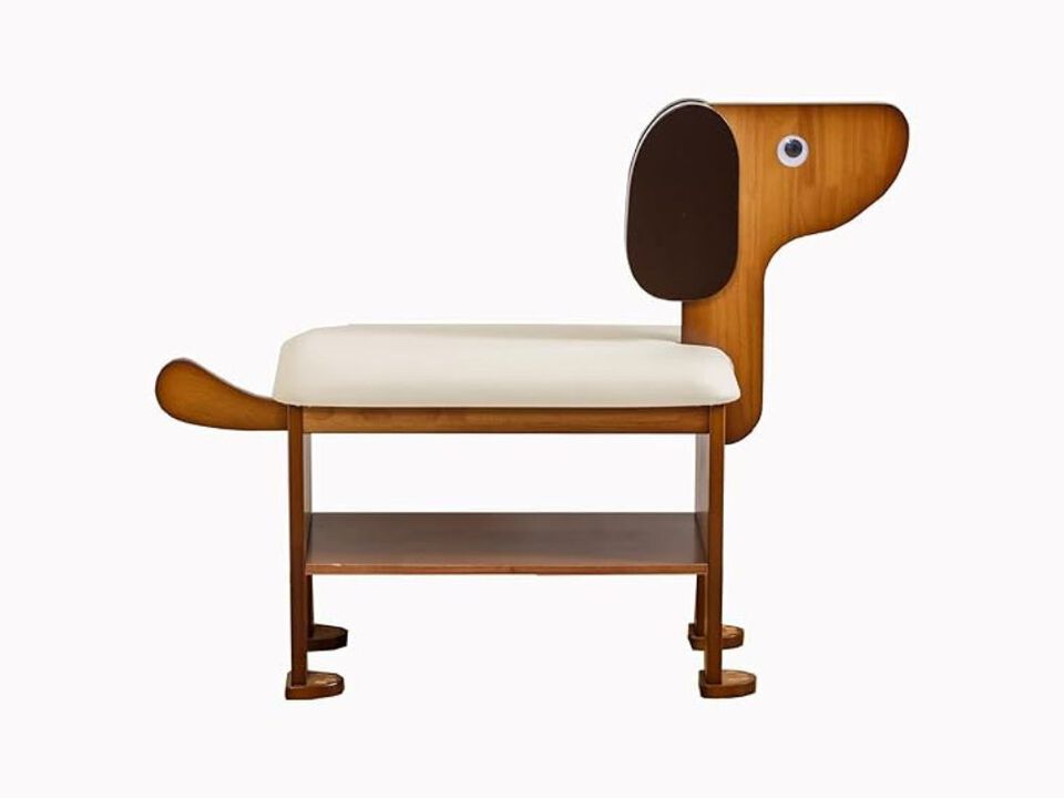 Entryway Wood Shoe Storage Bench 2 Tier 62 Inch Puppy Solid