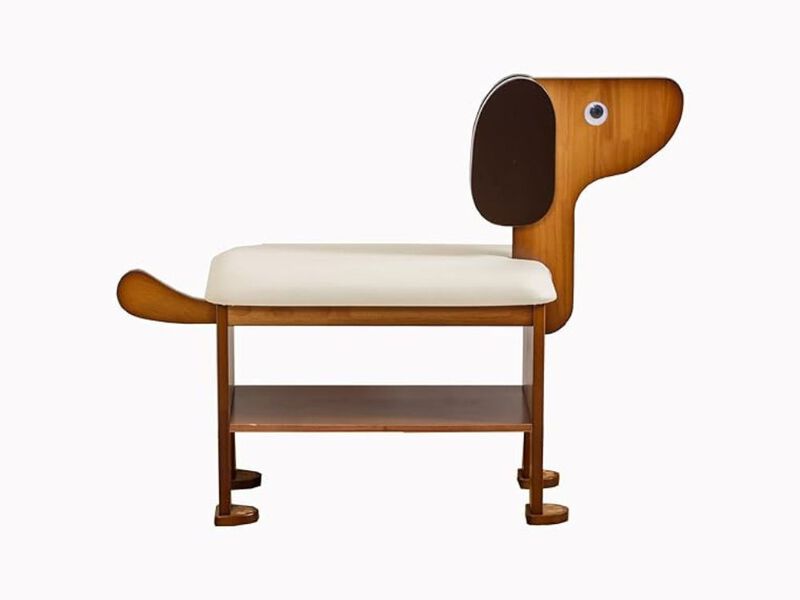 Entryway Wood Shoe Storage Bench 2 Tier 62 Inch Puppy Solid image number 0