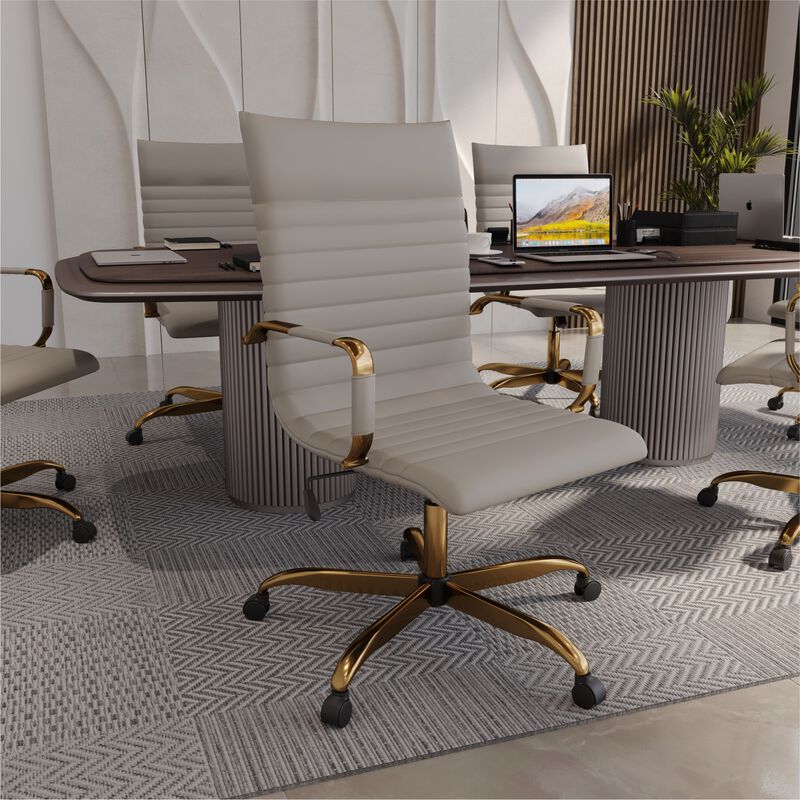 LeisureMod Harris High-Back Faux Leather Office Chair with Gold Frame &ndash; Modern Executive Desk Chair, Adjustable Swivel, Ergonomic Support for Home & Office