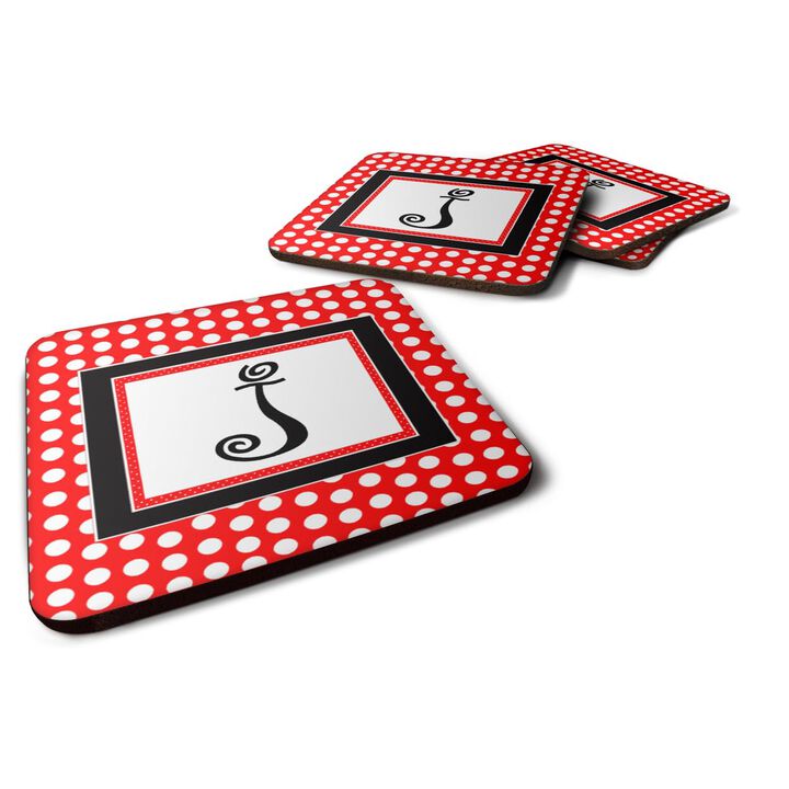 Caroline's Treasures CJ1012-JFC Monogram-Red Black Polka Dots Foam Coasters (Set of 4), Initial Letter J, 3.5 H x 3.5 W, Multicolor