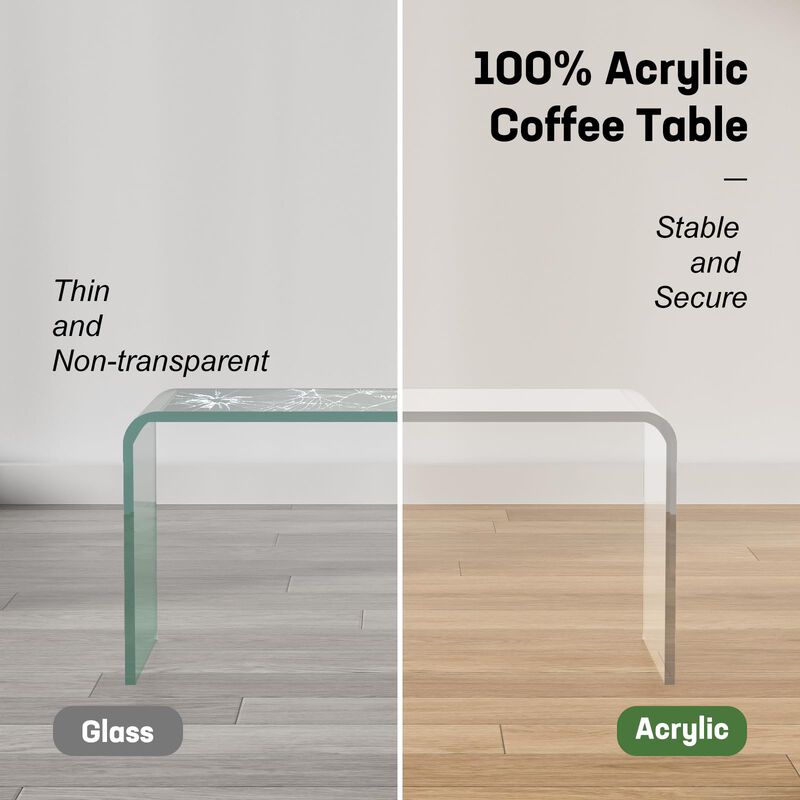VDGPWA Premium Acrylic Coffee Table, 32"" L*16"" W *16"" H, 3/5"" Thick Clear Coffee Table for Living Room, Rectangle Lucite Cof