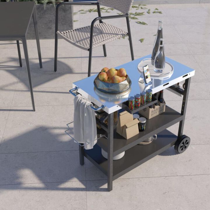 Hivvago 3 Tiers Foldable Outdoor Cart on 2 Wheels with Phone Holder