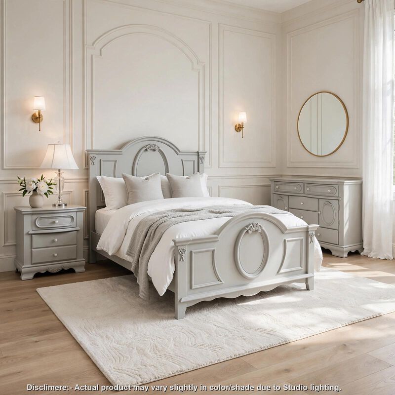 3pc Full Bedroom Set, Gray and Silver, Nightstand and Dresser image number 1