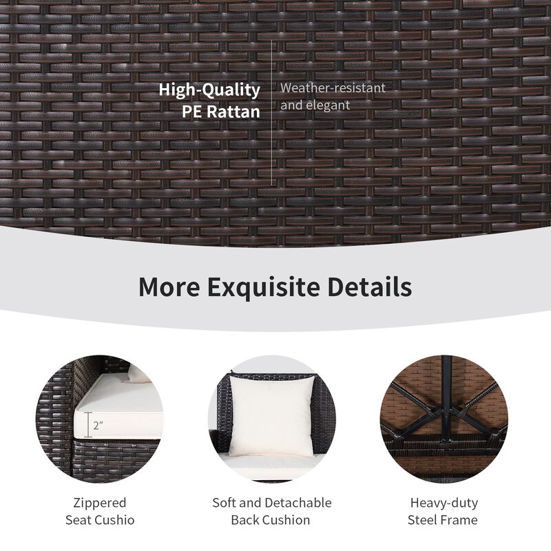 2-Person Wicker Hanging Porch Swing with Cushions &ndash; Includes 2 Back Cushions & 1 Seat Cushion