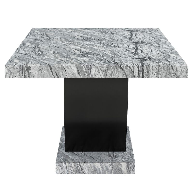 Lira Dining Table, 78 Inch Faux Marble Top, Black U Shaped Pedestal image number 3