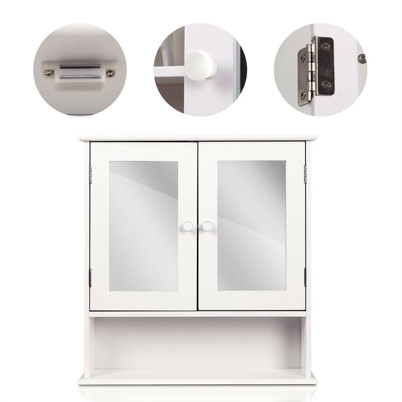 Hivvago White 2-Door Mirrored Medicine Cabinet with Open Shelf