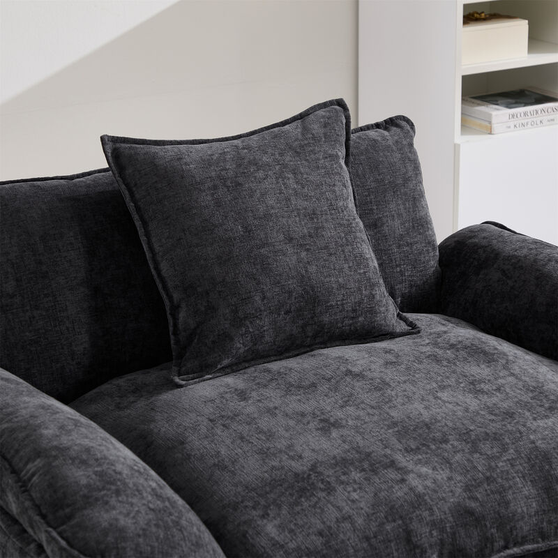 44.5 Inch Modern Chenille Accent Chair with Ottoman, Single Upholstered Reading Armchair image number 4