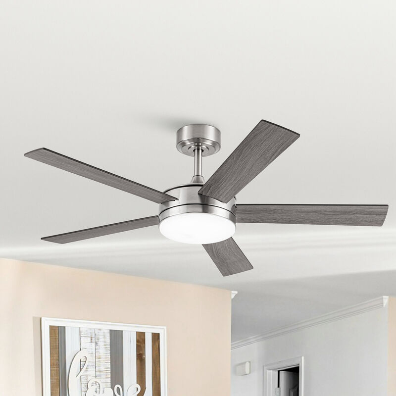 48" Modern Brushed Nickel Reversible 5-blade LED Ceiling Fan with Remote