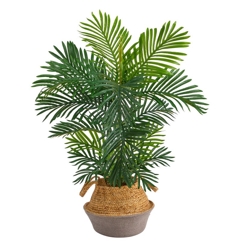 Nearly Natural 40-in Areca Palm Tree in Jute Gray Planter UV (Indoor/Outdoor)