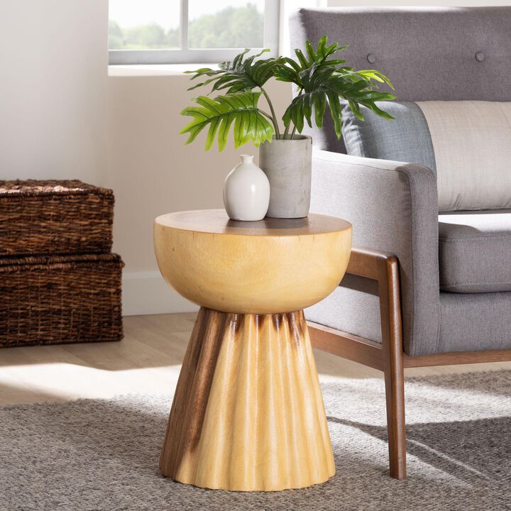 bali & pari Alara Hand-carved Suar Wood Side Table &ndash; Sculptural Pedestal Accent Table with Natural Grain, Modern Boho Style for Living Room or Bedroom