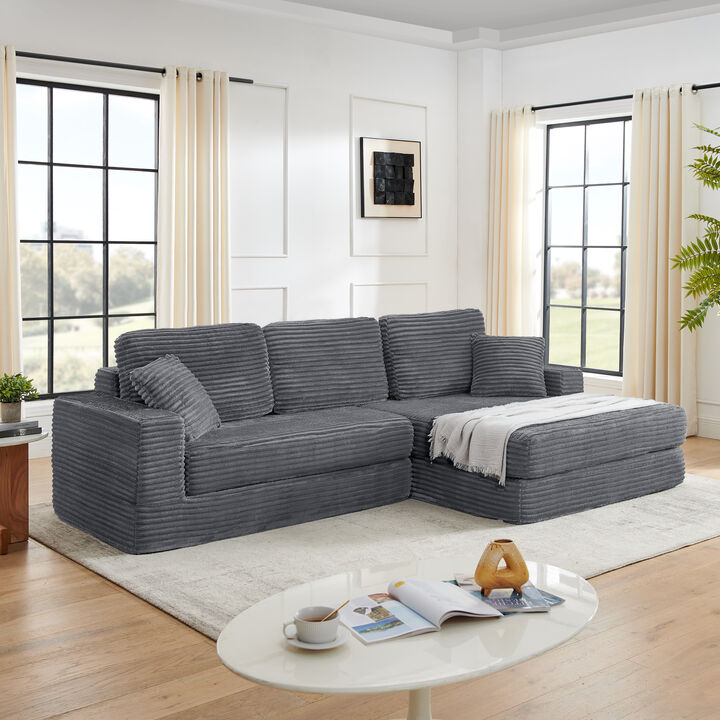 Right-Seat L-Shaped Modular Sectional Sofa – Corduroy, Convertible to Bed