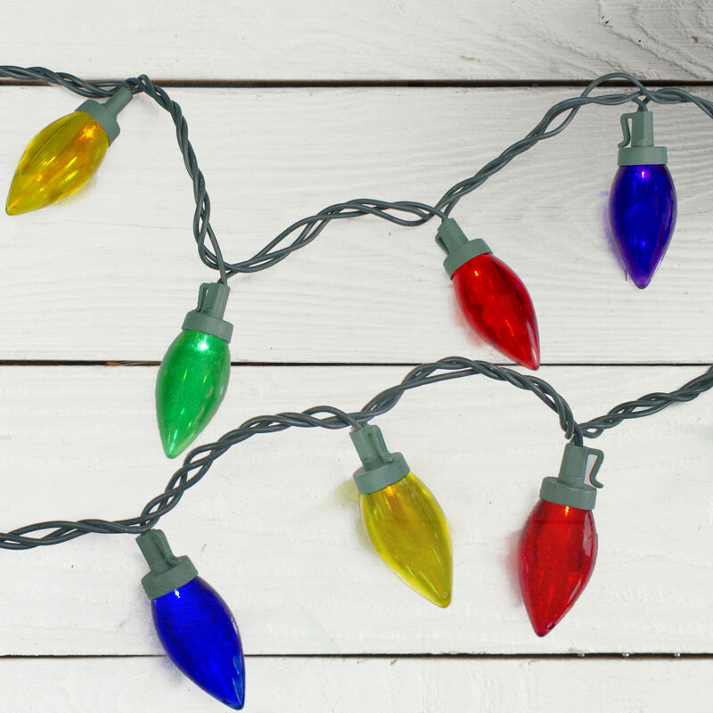50 Count Multi-Color Transparent LED C9 Christmas Lights  17 ft Green Wire image number 1