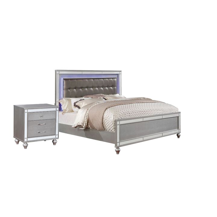 Queen Bedroom Set, Silver Wood, 2 Piece Set with Nightstand