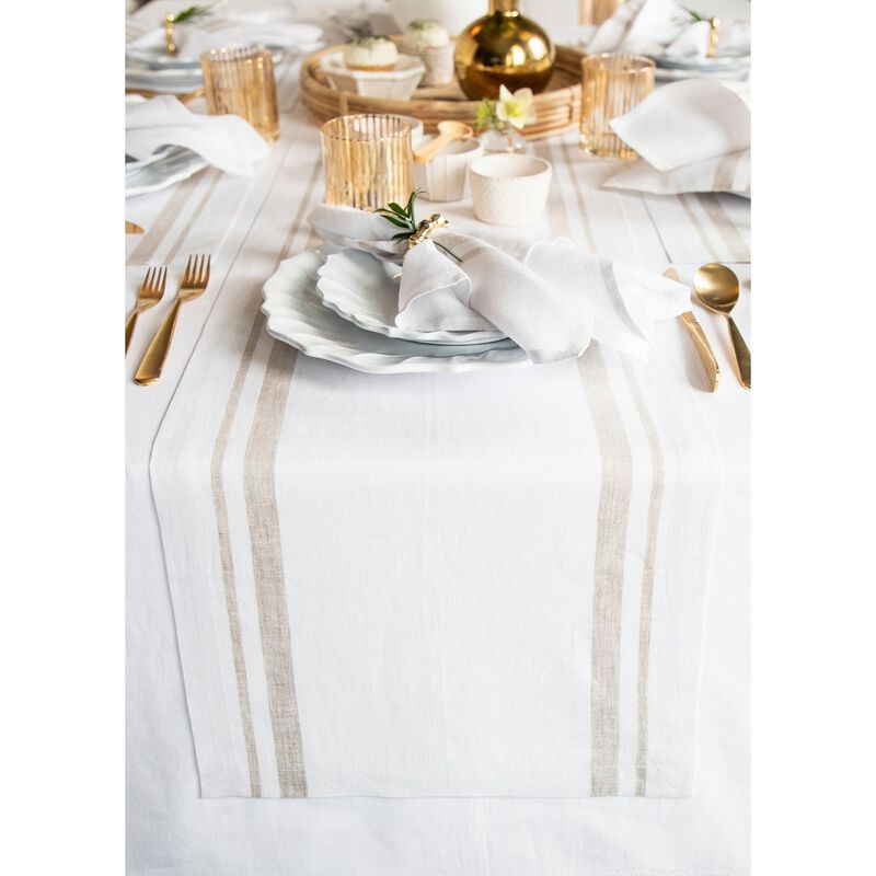 Solino Home French Stripe 100% Linen Table Runner &ndash; Handcrafted, Machine Washable, Perfect for Holiday and Everyday Dining