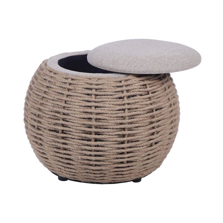 Natural Woven Ottoman with Storage, Brown