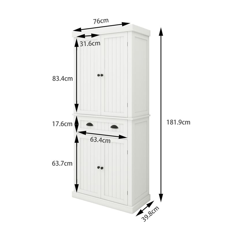 White Wood 29.92 in. Pantry Cabinet with Doors and Drawers，Adjustable Shelves