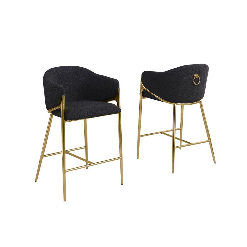 Best Quality Furniture Black Counterheight (26) In Boucle Fabric And Gold Chrome Base (Set Of 2)
