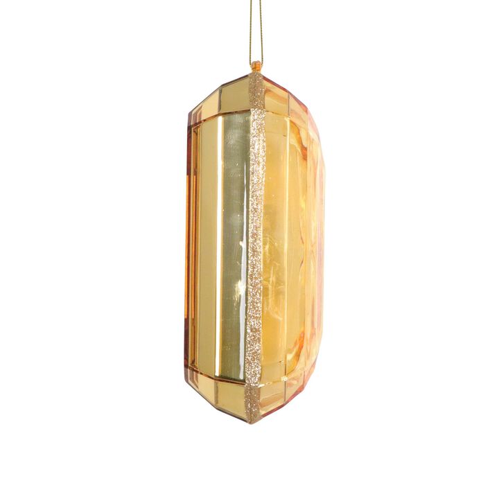 Vickerman 8" Gold Rectangle Jewel Glitter Ornament, Double-Sided, 8" H x 4.75" W, Gold Glitter Edge, Includes 2 Pieces per Bag, String Hanger