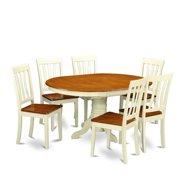 7 Pc Kenley Dinette Table with a Leaf and 6 Wood Seat Chairs in Buttermilk and Cherry