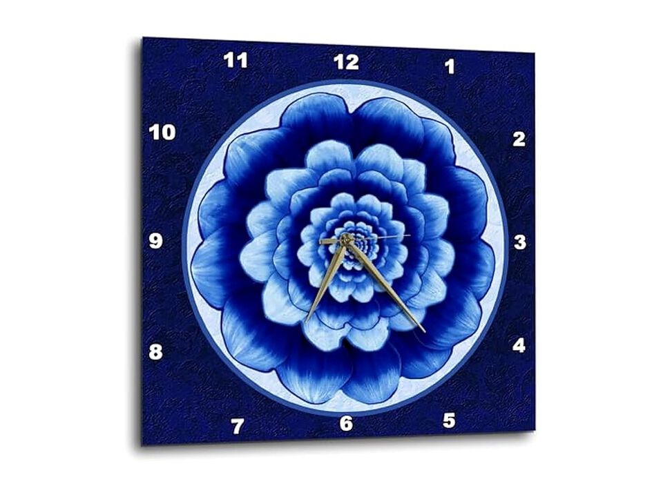 Pastel Blue Cobalt Fantasy Mandala Flower Wall Clock 10 Inch Home Decor