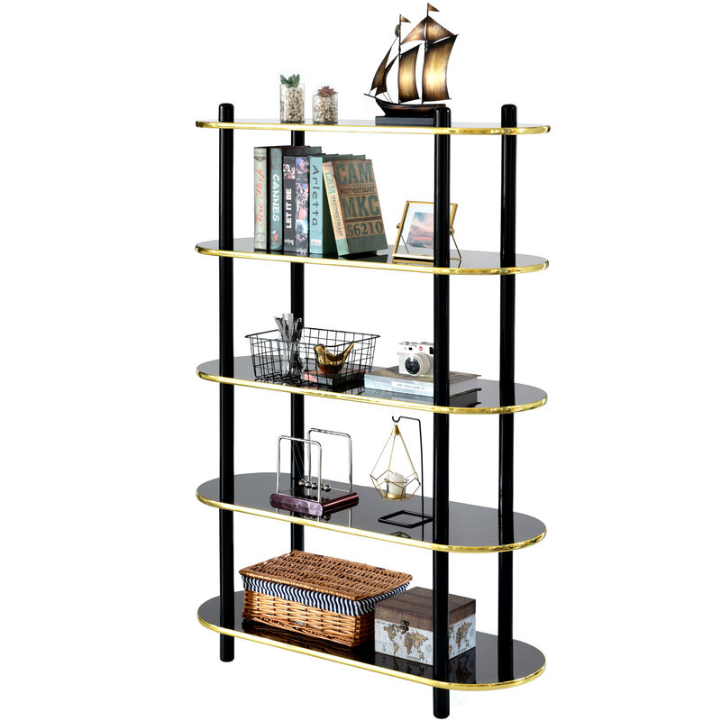 5 Tier Open Bookshelf, Contemporary Classic Modern Style Free Standing Wood Display Rack Unit for Collections, 59" Height Etagere Bookcase, Brown