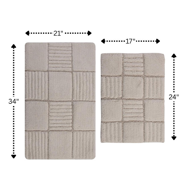 Knightsbridge Chakker Board 220 GSF Non Skid Back Bath Rug Set - 2- Piece - 17x24 and 21x34", Ivory