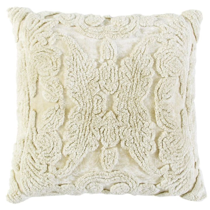 Homezia Ivory Botanical Tufted Pattern Throw Pillow