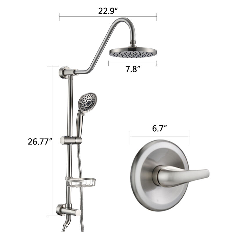 Shower Head With Handheld Shower System With 8" Rain Shower Head (Rough-In Valve Included)
