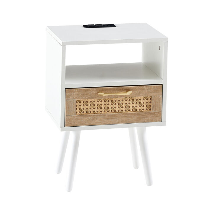 Modern Nightstand with Drawer and Solid Wood Legs