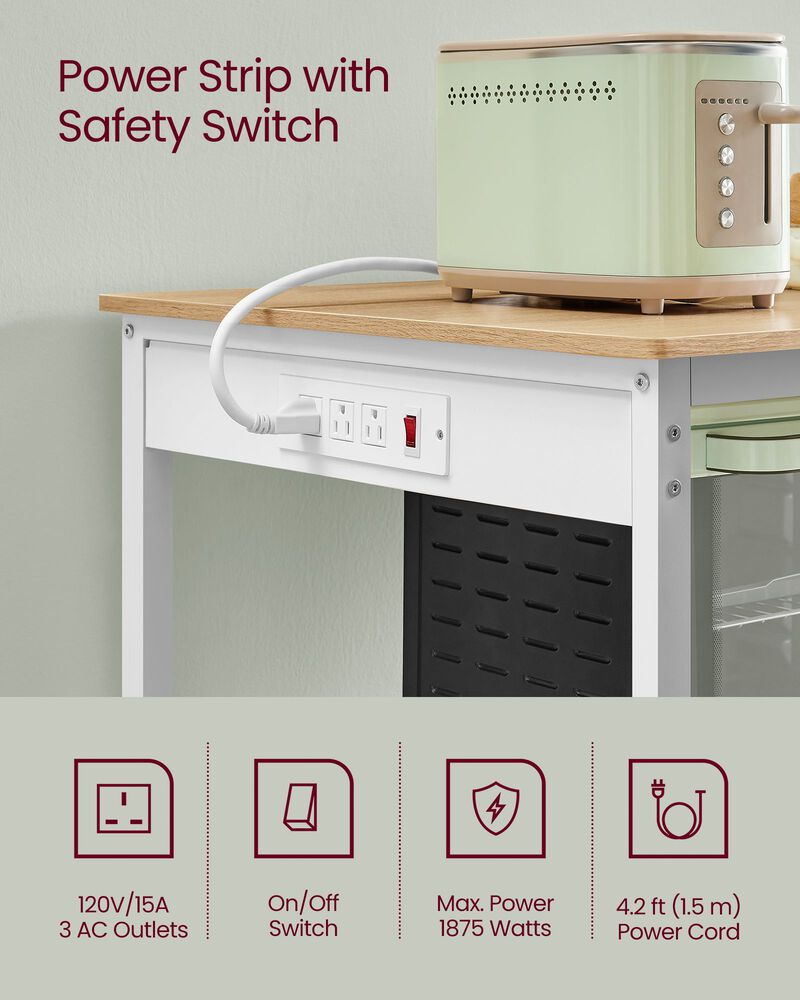Kitchen Island with Power Strip and 3 Shelves for Practical Storage and Convenience