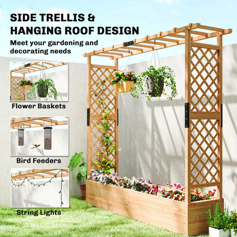 Hivvago Wood Planter Box with Roof and Trellis for Flowers image number 4