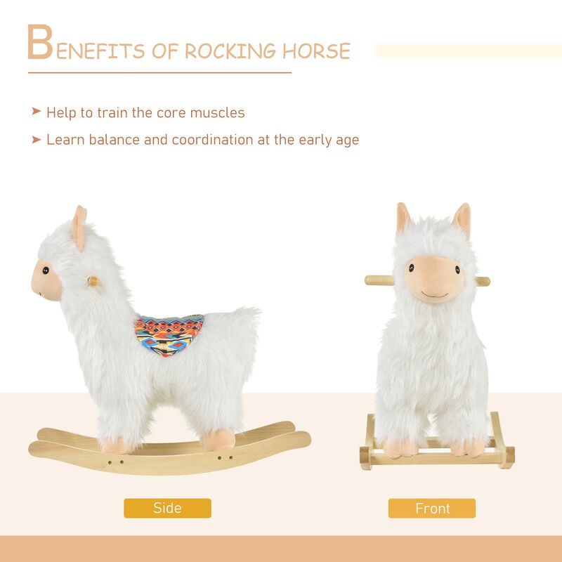 Kids Ride-On Rocking Horse Toy Llama Style Rocker Soft Plush Fabric for Children 18-36 Months
