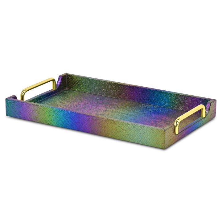 HomeRoots 16" Rainbow Faux Shagreen Serving Tray With Handles