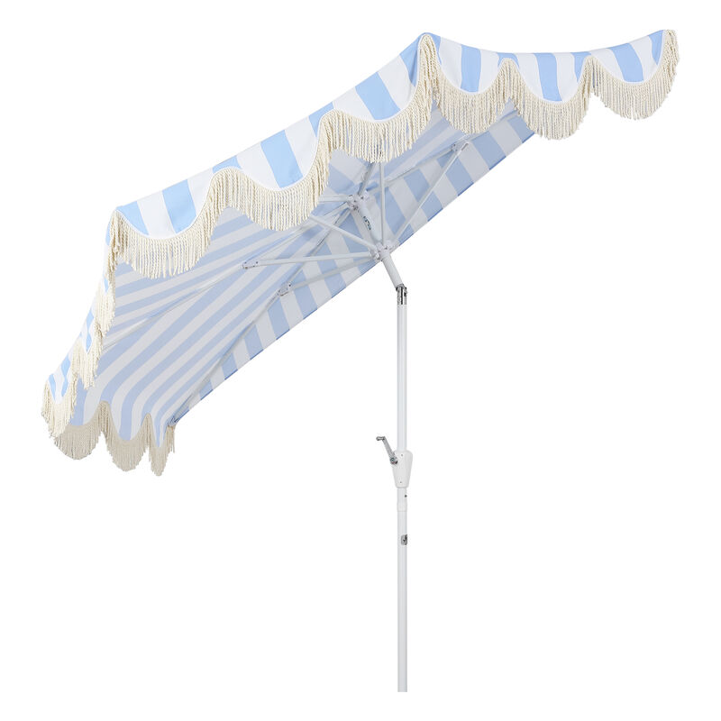 Beverly 9 ft. Designer Classic Scalloped Fringe Half Market Patio Umbrella with Crank, Wind Vent and UV Protection