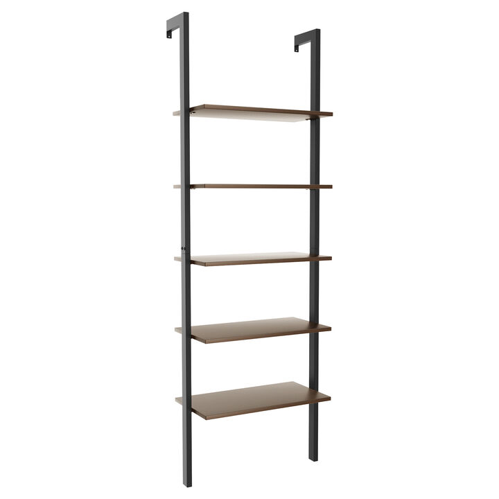 5-Tier Wood Look Ladder Shelf with Metal Frame for Home