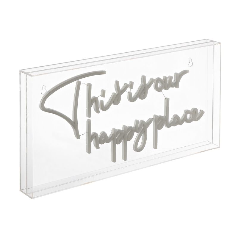 This Is Your Happy Place 19.6" X 10.1" Contemporary Glam Acrylic Box USB Operated LED Neon Light, White
