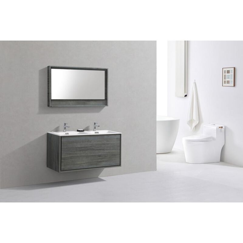 Kubebath DeLusso 48 Double Sink Ocean Gray Wall Mount Modern Bathroom Vanity