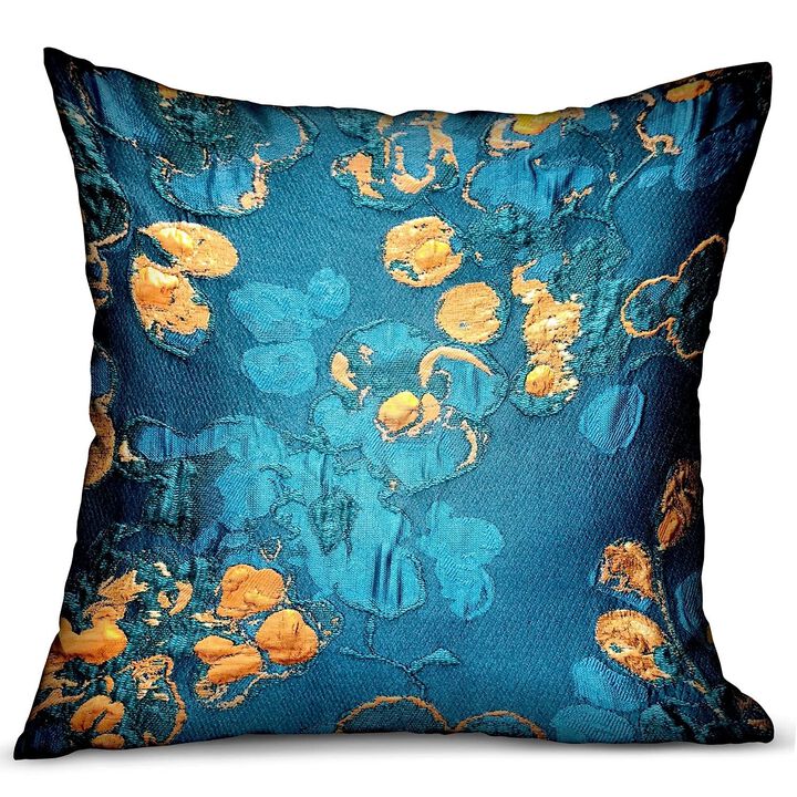 Plutus Brands Bronze Blossom Blue Floral Luxury Throw Pillow