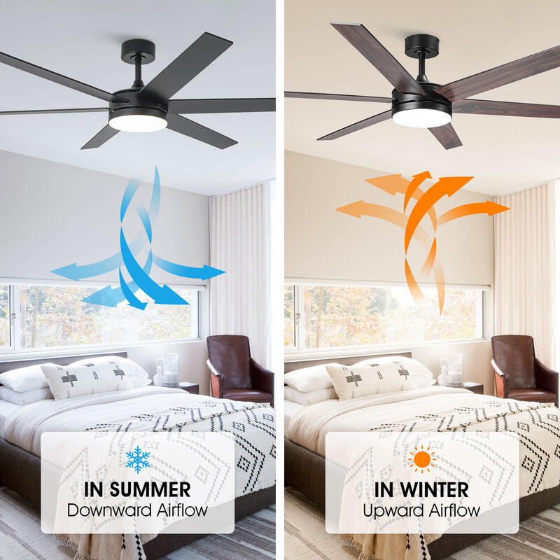 60" Modern Black 3CCT Integrated LED Smart Ceiling Fan with Light and APP