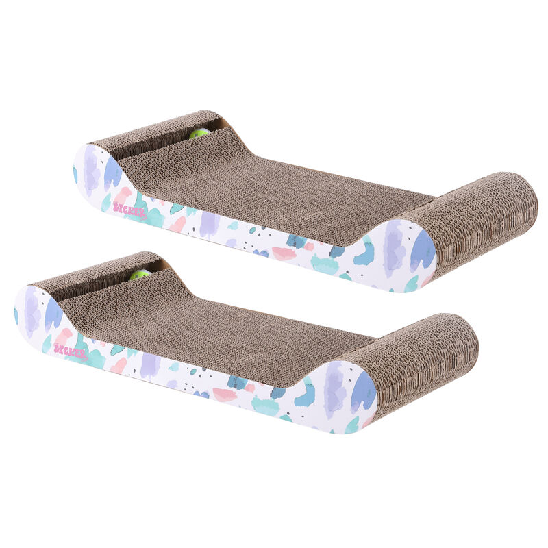 Rini Modern Cardboard Lounge Bed Cat Scratcher with Built-In Bell Toys and Catnip