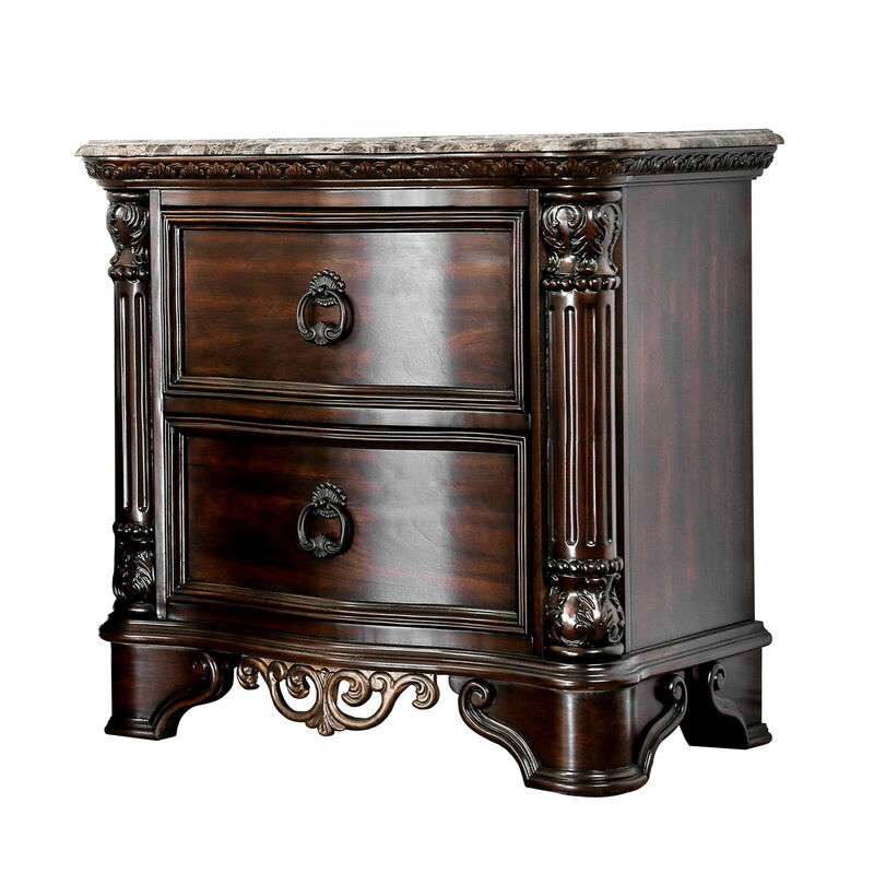 Queen Bedroom Set in Brown Cherry & Gold Wood &ndash; 2 Piece Set with Nightstand image number 2
