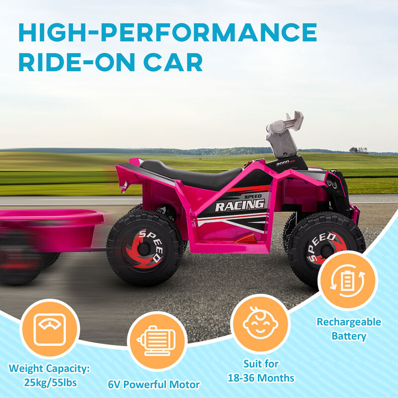 BreeBe 6V Electric Toy Car with Back Trailer, Forward Backward, Wear-Resistant Wheels image number 5