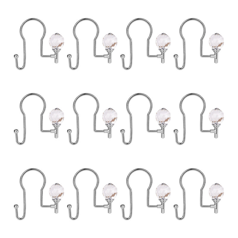 Utopia Alley Rust-Proof Zinc Double Shower Curtain Hooks with Acrylic Crystal Design, Shower Hooks Hangers for Bathroom, Kitchen Utensils, Curtains, Clothing, Towels etc - Set of 12 image number 3